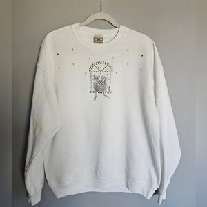 Vintage Lee Cat Lady Sweatshirt Womens L White Embellished Gold Silver Studs